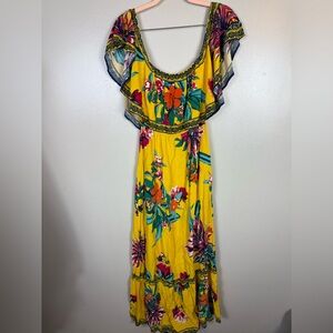 Flying Tomato Maxi Dress Tropical Yellow Ruffle Bright Cruise Vacation XS Spring